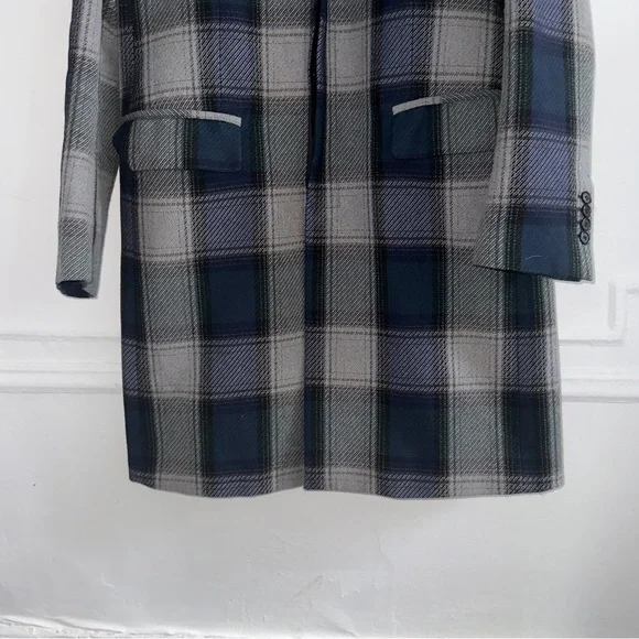 Acne Studios Oversized Plaid Wool Blend Coat in Navy, Grey & Green size US38 - Picture 12 of 14